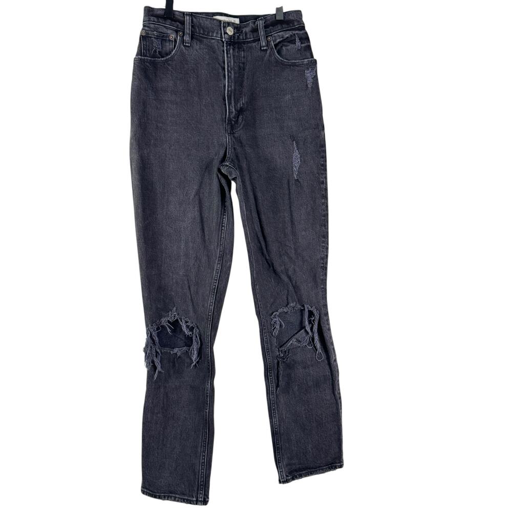 Abercrombie & Fitch Women's Black Distressed High Rise Straight Jeans Size 26/2